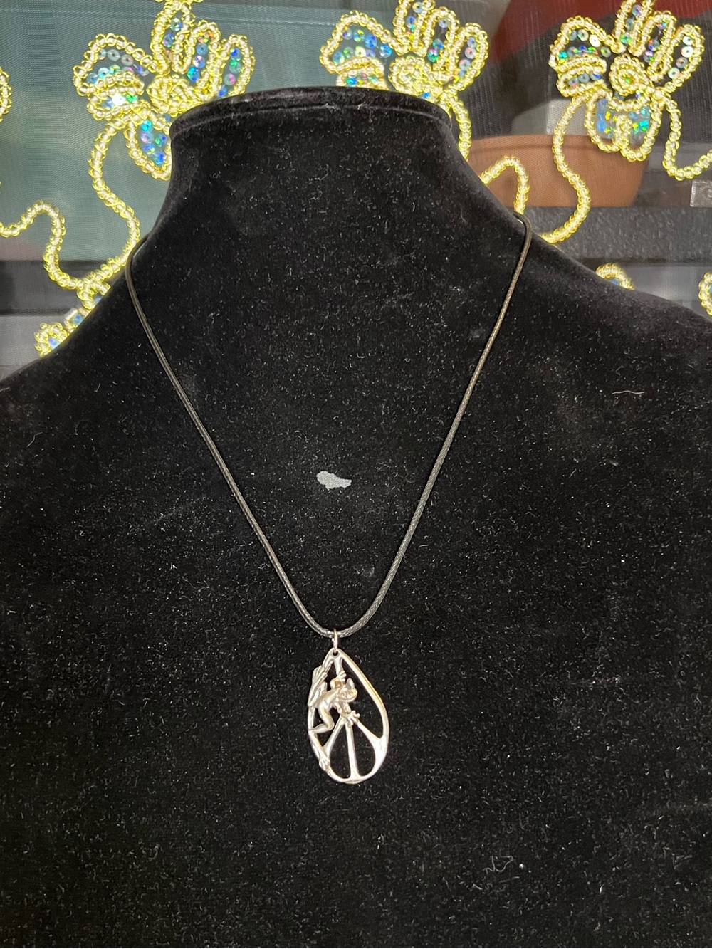 Frog Peace Pewter Necklace Black Leather Cord